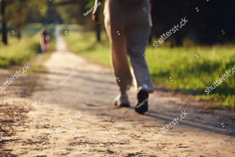 A person walking down a sunlit dirt path